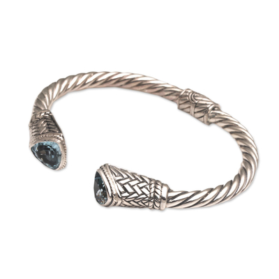Blue topaz cuff bracelet, 'Sky Weave' - Blue Topaz and Sterling Silver Cuff Bracelet from Bali