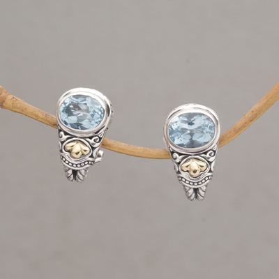 Blue topaz and gold accent drop earrings, 'Seashore Vibes' - Blue Topaz and Gold Accent Drop Earrings from Indonesia