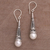 Cultured pearl dangle earrings, 'Simply Luminous' - Cultured Pearl and Sterling Silver Dangle Earrings from Bali (image 2c) thumbail