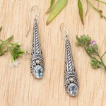 Gold-accented blue topaz dangle earrings, 'Beautiful Secret' - Gold-accented Blue Topaz Dangle Earrings from Bali