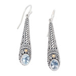 Gold-accented blue topaz dangle earrings, 'Beautiful Secret' - Gold-accented Blue Topaz Dangle Earrings from Bali
