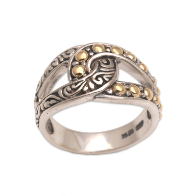Sterling silver and gold accent band ring, 'Forever Mine' - Sterling Silver and Gold Accent Ring from Indonesia