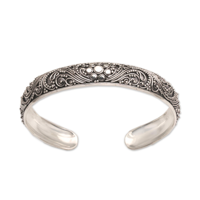 Handcrafted Sterling Silver Floral Balinese Filigree Cuff Bracelet