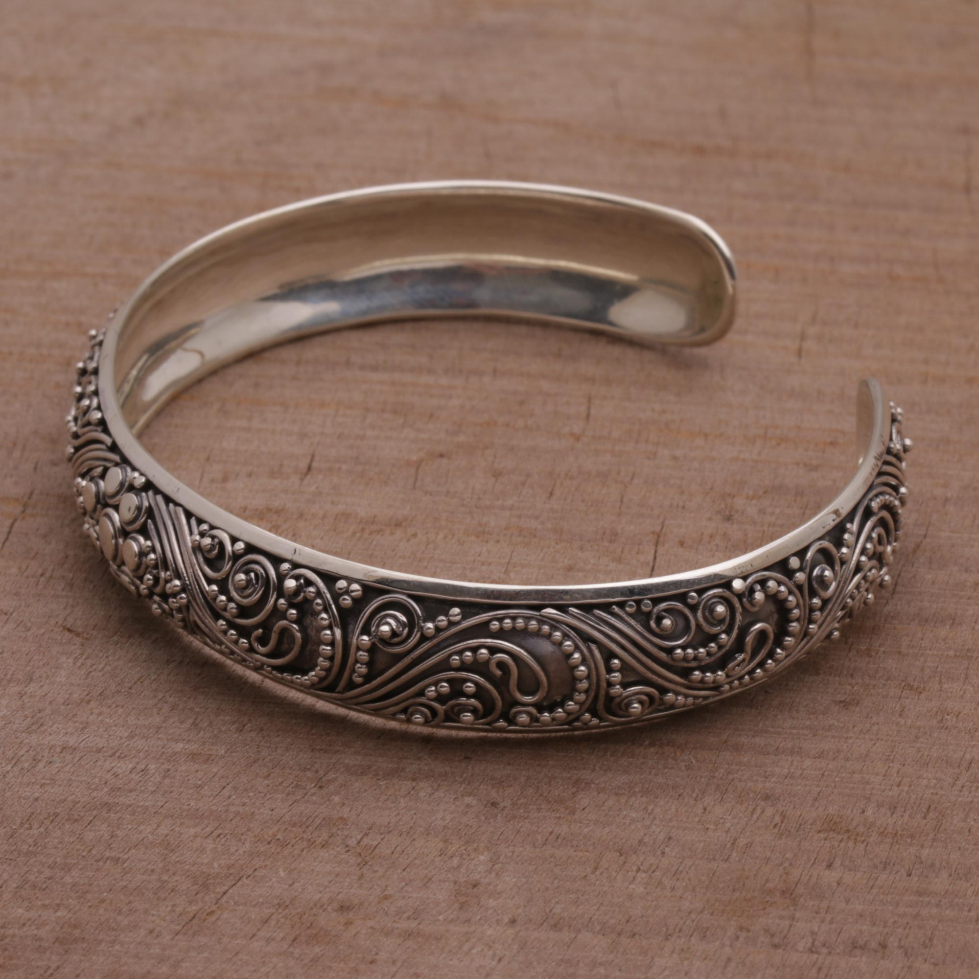 Sterling Silver Swirl Motif Cuff Bracelet from Bali - Shrine Swirls ...