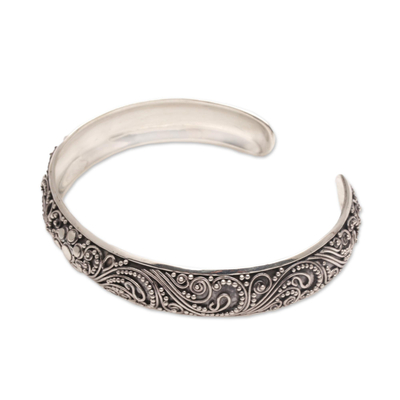 Brazalete de plata esterlina - Brazalete con motivo de remolinos en plata esterlina de Bali