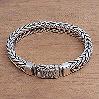Men's Sterling Silver Chain Bracelet from Bali,'Magic Conjurer'