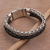 Men's sterling silver and leather bracelet, 'Double Virtue in Black' - Men's Sterling Silver and Leather Wristband Bracelet thumbail