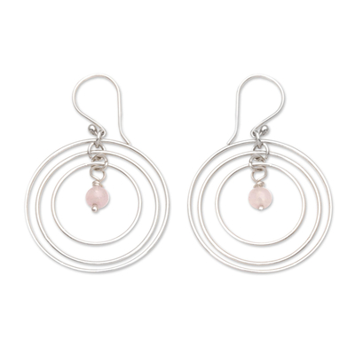 Rose Quartz and Sterling Silver Dangle Earrings from Bali