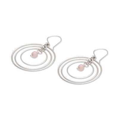 Rose quartz dangle earrings, 'Atoms' - Rose Quartz and Sterling Silver Dangle Earrings from Bali