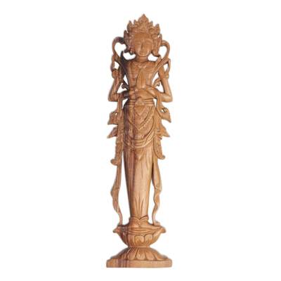 Wood relief panel, 'Lakshmi' - Handcrafted Hindu Suar Wood Relief Panel from Bali