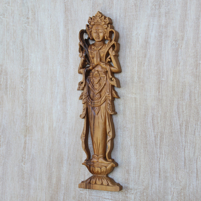 Holzrelief-Platte, 'Lakshmi'. - Handgefertigtes Hindu-Suar-Holzrelief aus Bali