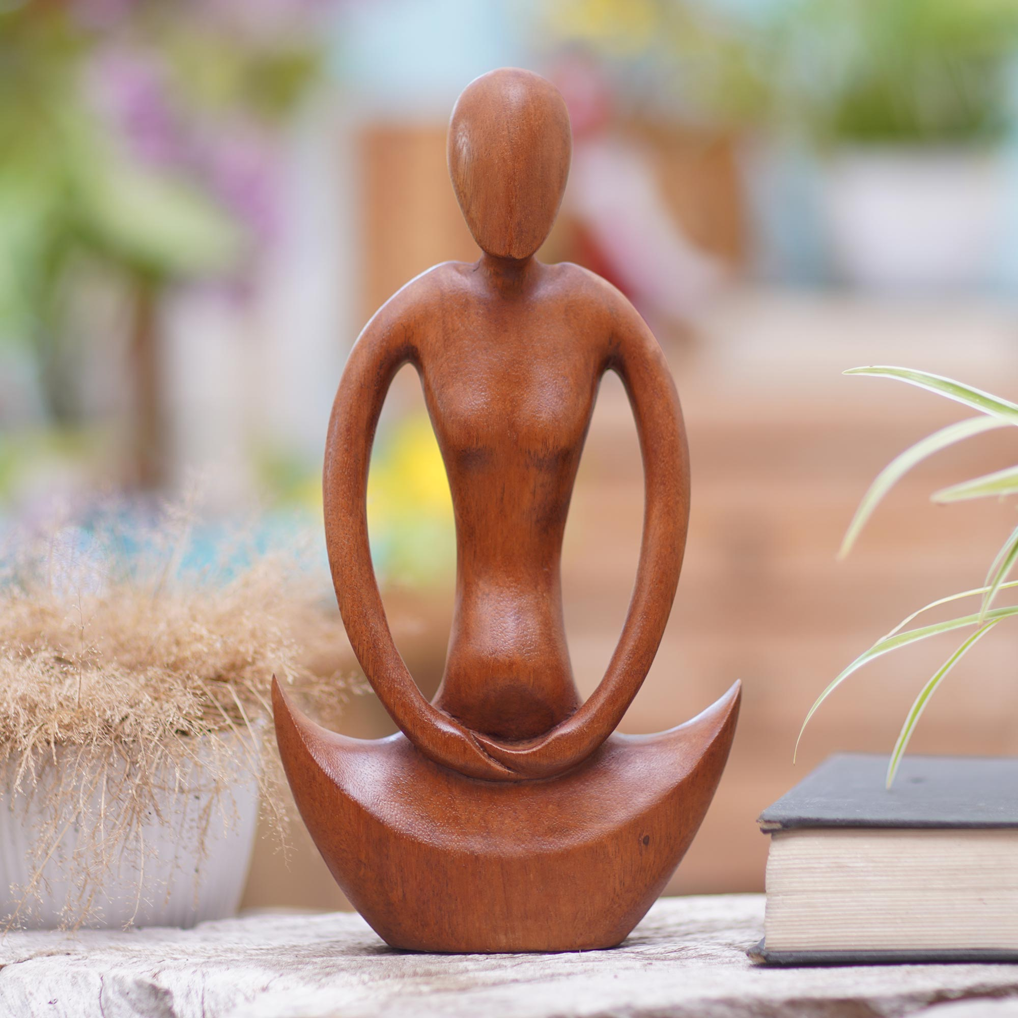 Wooden Yoga Meditation Statue - Wooden  