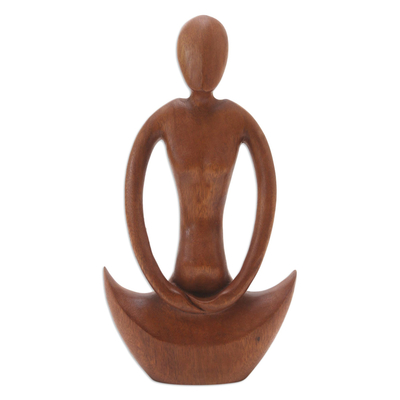 Escultura de madera - Escultura de meditación de madera de suar hecha a mano de Bali