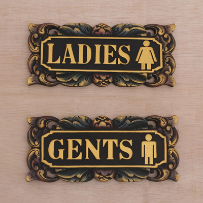 Ladies And Gents Restroom Signs In Hand Carved Wood Ladies And