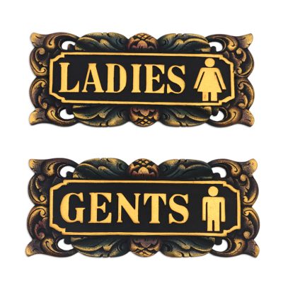 Wood wall signs, 'Ladies and Gents' (pair) - Ladies and Gents Restroom Signs in Hand Carved Wood