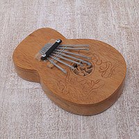 Teak wood kalimba thumb piano, 'Gecko Curves' - Decorative Teak Wood Kalimba Thumb Piano from Indonesia