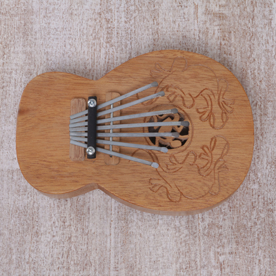 Piano de pulgar kalimba de madera de teca, 'Gecko Curves' - Piano de pulgar Kalimba decorativo de madera de teca de Indonesia