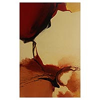 'El amor es ciego' - Tema de amor Pintura abstracta javanesa en rojo y marrón