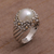 Cultured pearl and gold accent cocktail ring, 'Daisy Glow' - Handmade Cultured Pearl Cocktail Ring with Floral Motifs (image 2) thumbail
