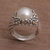 Cultured pearl and gold accent cocktail ring, 'Daisy Glow' - Handmade Cultured Pearl Cocktail Ring with Floral Motifs (image 2b) thumbail