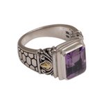 Amethyst and gold accent single stone ring, 'Purple Extravaganza' - Amethyst Gold Accent and Sterling Silver Single Stone Ring