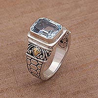 Featured review for Gold accented blue topaz single stone ring, Blue Extravaganza