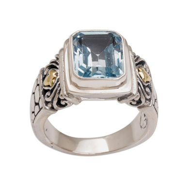 Handmade Blue Topaz Single Stone Ring with Gold Accents - Blue ...