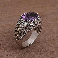 Featured review for Gold accented amethyst cocktail ring, Ornate Majesty