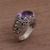 Gold accented amethyst cocktail ring, 'Ornate Majesty' - Amethyst Gold Accent and Sterling Silver Single Stone Ring (image 2) thumbail