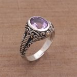Amethyst and gold accent single stone ring, 'Princess of Vines' - Amethyst Gold Accent and Sterling Silver Single Stone Ring