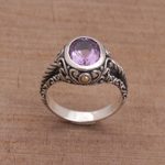 Amethyst and gold accent single stone ring, 'Princess of Vines' - Amethyst Gold Accent and Sterling Silver Single Stone Ring