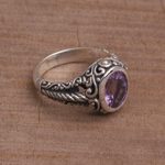 Amethyst and gold accent single stone ring, 'Princess of Vines' - Amethyst Gold Accent and Sterling Silver Single Stone Ring