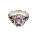 Amethyst and gold accent single stone ring, 'Princess of Vines' - Amethyst Gold Accent and Sterling Silver Single Stone Ring