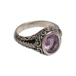 Amethyst and gold accent single stone ring, 'Princess of Vines' - Amethyst Gold Accent and Sterling Silver Single Stone Ring