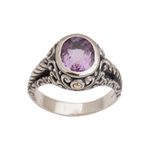 Amethyst and gold accent single stone ring, 'Princess of Vines' - Amethyst Gold Accent and Sterling Silver Single Stone Ring