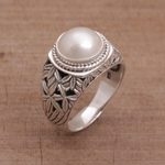 Cultured pearl domed ring, 'Bamboo Dreams' - Cultured Pearl and Sterling Silver Single Stone RIng