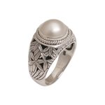 Cultured pearl domed ring, 'Bamboo Dreams' - Cultured Pearl and Sterling Silver Single Stone RIng