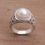 Cultured pearl domed ring, 'Bamboo Dreams' - Cultured Pearl and Sterling Silver Single Stone RIng