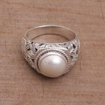 Cultured pearl domed ring, 'Bamboo Dreams' - Cultured Pearl and Sterling Silver Single Stone RIng