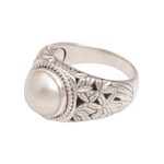 Cultured pearl domed ring, 'Bamboo Dreams' - Cultured Pearl and Sterling Silver Single Stone RIng