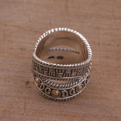 Sterling silver and gold accent band ring, 'Shining Wonder' - Sterling Silver and Gold Accent Band Ring from Indonesia