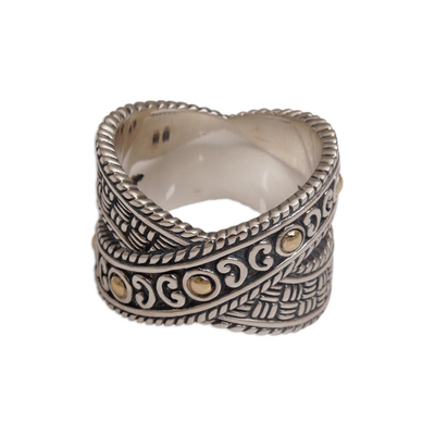 Sterling silver and gold accent band ring, 'Shining Wonder' - Sterling Silver and Gold Accent Band Ring from Indonesia