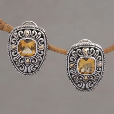 Pendientes colgantes de citrino con detalles dorados - Aretes colgantes de citrino y plata esterlina con detalles dorados