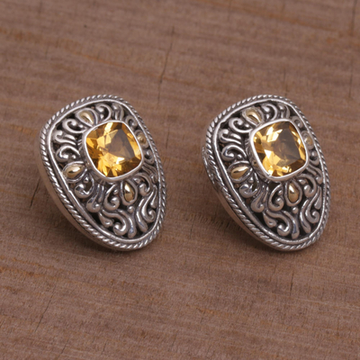 Gold accented citrine drop earrings, 'Luxurious Swirls' - Citrine and Sterling Silver Drop Earrings with Gold Accents