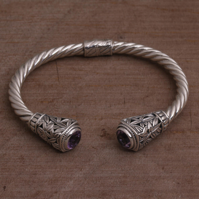 Amethyst cuff bracelet, 'Paradise Gleam' - Amethyst and Sterling Silver Cuff Bracelet from Indonesia
