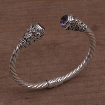 Amethyst cuff bracelet, 'Paradise Gleam' - Amethyst and Sterling Silver Cuff Bracelet from Indonesia