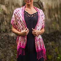 Batik silk scarf, 'Azalea Truntum' - Batik Silk Scarf with Truntum Motifs in Azalea from Bali