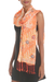 Batik silk shawl, 'Forest Waves in Tangerine' - Batik Silk Shawl with Floral Motifs in Tangerine from Bali (image 2c) thumbail