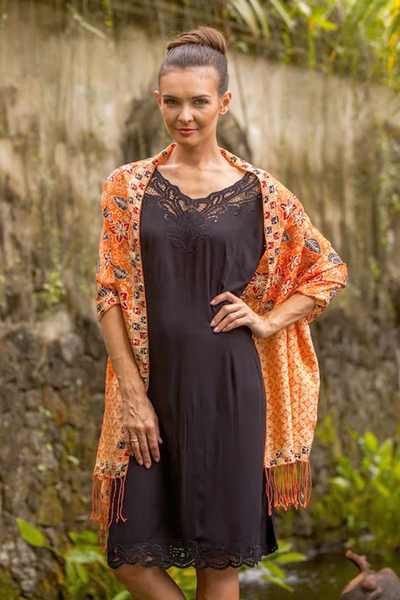 chal de seda batik - Mantón de seda batik con motivos Kawung en Amanecer de Bali