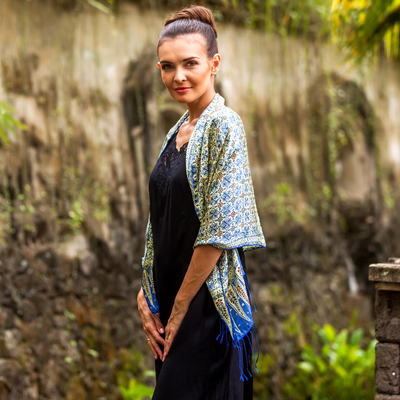 Batik silk scarf, 'Truntum World in Chartreuse' - Batik Silk Scarf with Floral Motifs in Chartreuse from Bali